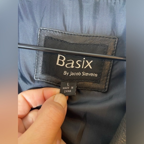 BASIX Jacob Stevens Men’s  Black Leather Jacket Size Large Zip Up - Picture 11 of 12